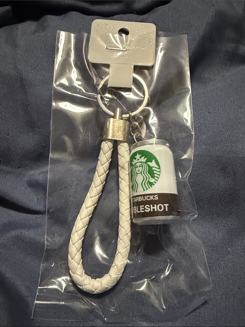 Starbucks white and green keychain with braided loop